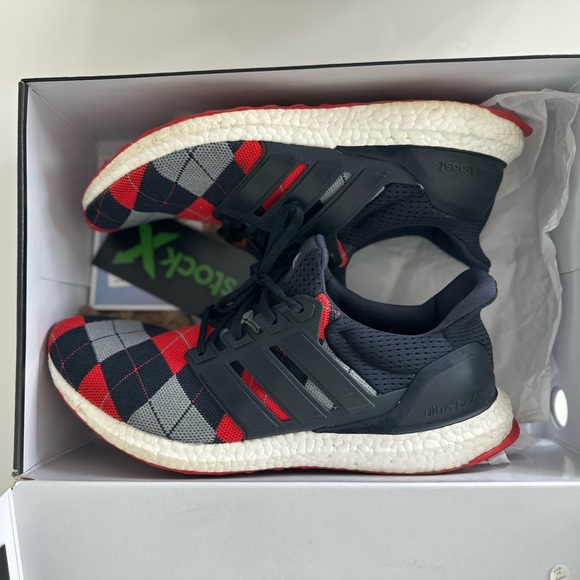 Adidas Ultraboost Red and Blue Argyle Sneakers Kris Van Assche - Picture 5 of 6